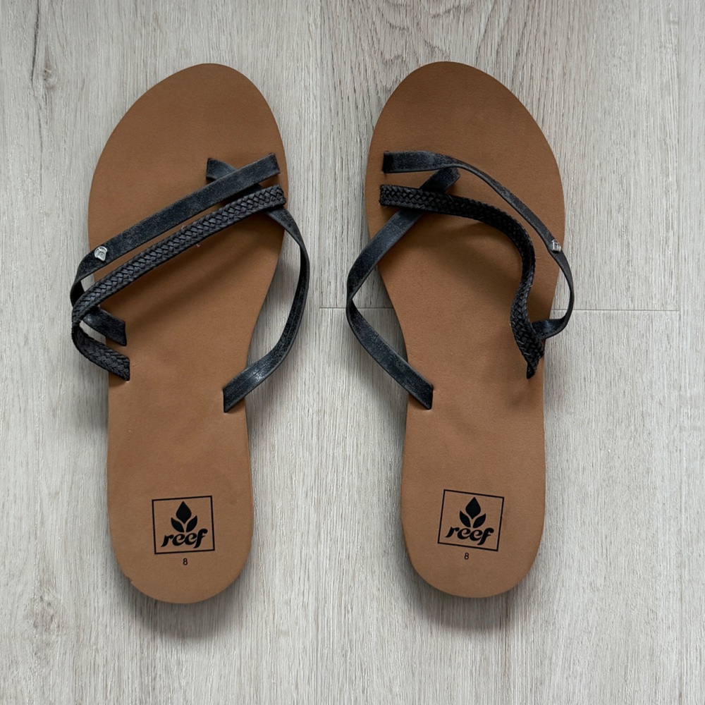 REEF Flip Flops w/Distressed Leather-Like Straps - NWOT Never Worn - Size 8